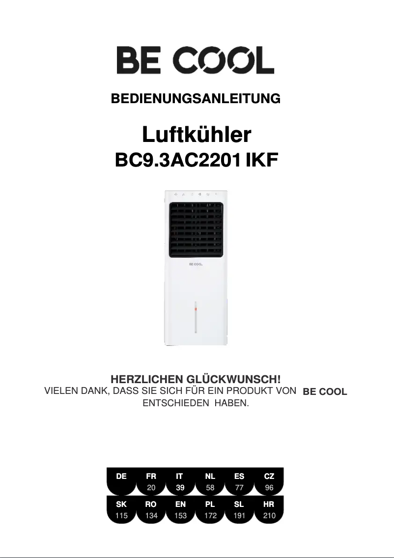 Page n°1 - Manuel utilisateur Be Cool BC93AC2201IKF