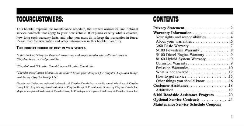 Page 1 de la notice Manuel utilisateur Chrysler 200 Sedan (2011)