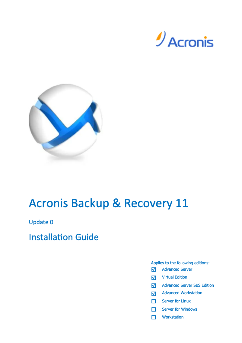 Image de la première page du manuel de l'appareil Backup & Recovery Advanced Server - 11.0