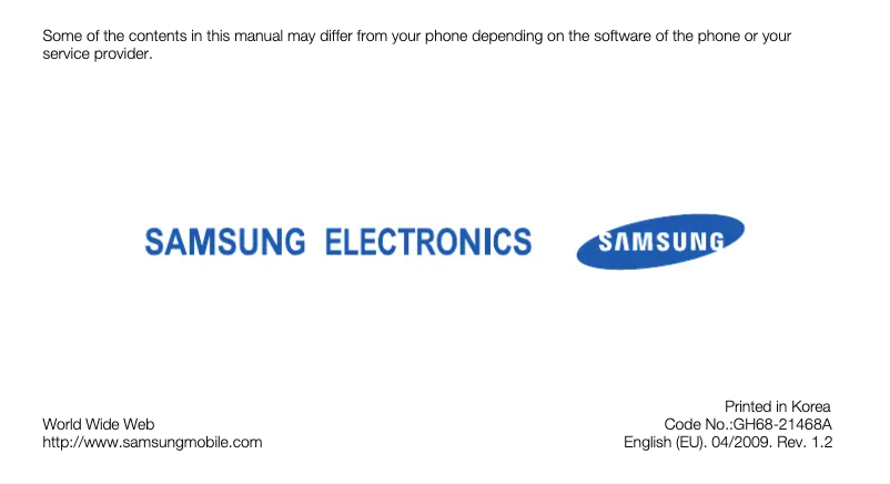 Page n°1 - Manuel utilisateur Samsung S8300