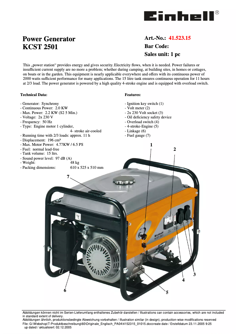 Page 1 de la notice Manuel utilisateur Einhell KCST 2501