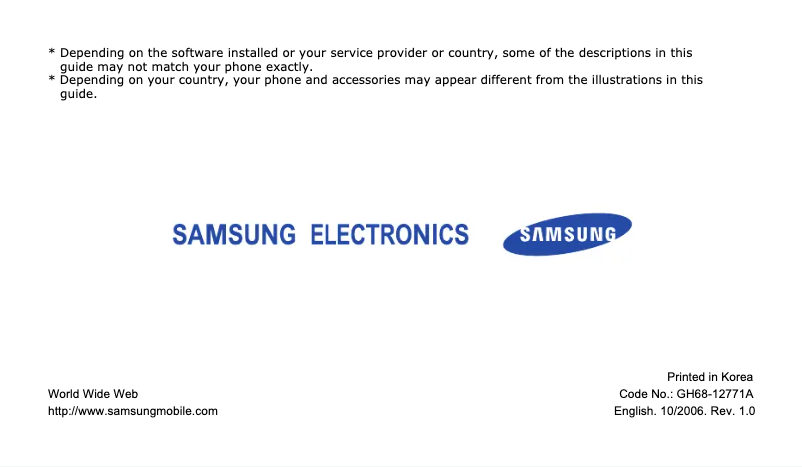 Page 1 de la notice Manuel utilisateur Samsung SGH-D900