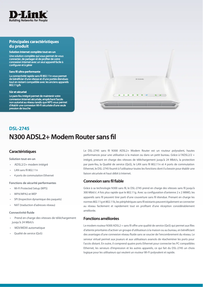 Page 1 de la notice Fiche technique D-Link DSL-2745