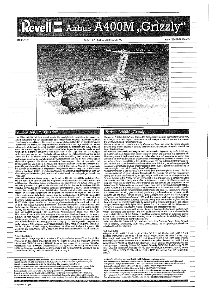 Page n°1 - Manuel utilisateur Revell Airbus A400 M Grizzly