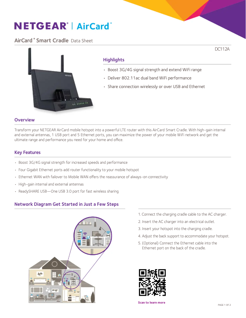 Page 1 de la notice Fiche technique Netgear AirCard DC112A