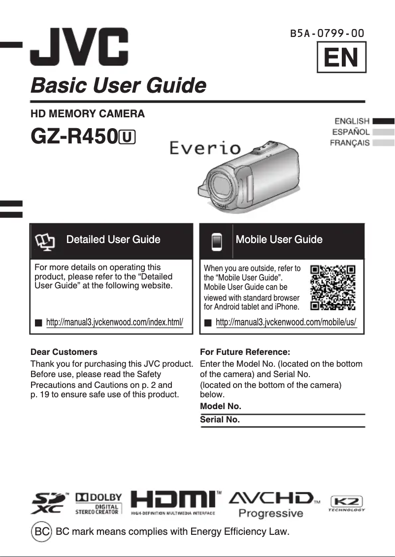 Page n°1 - Manuel utilisateur JVC Everio GZ-R450