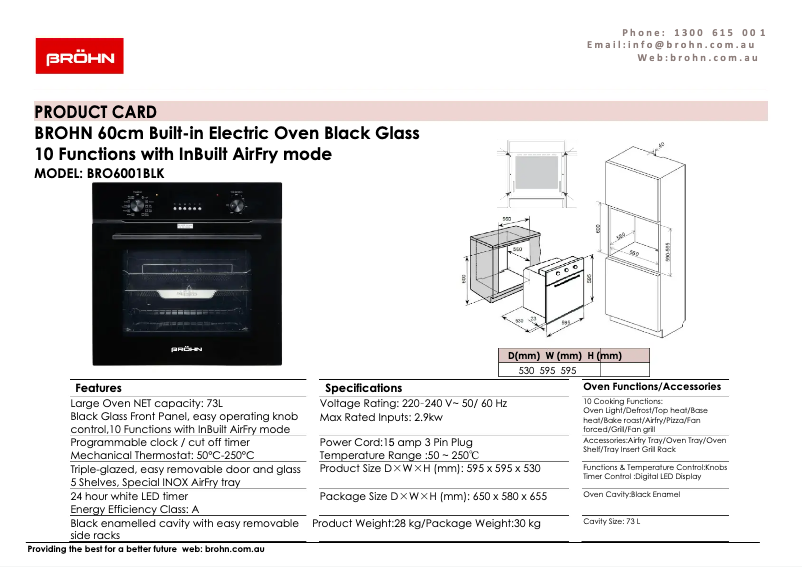 Page 1 de la notice Fiche technique Bröhn BRO6001BLK