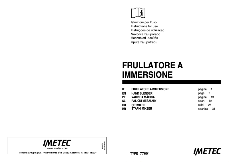 Page n°1 - Manuel utilisateur Imetec 7590C
