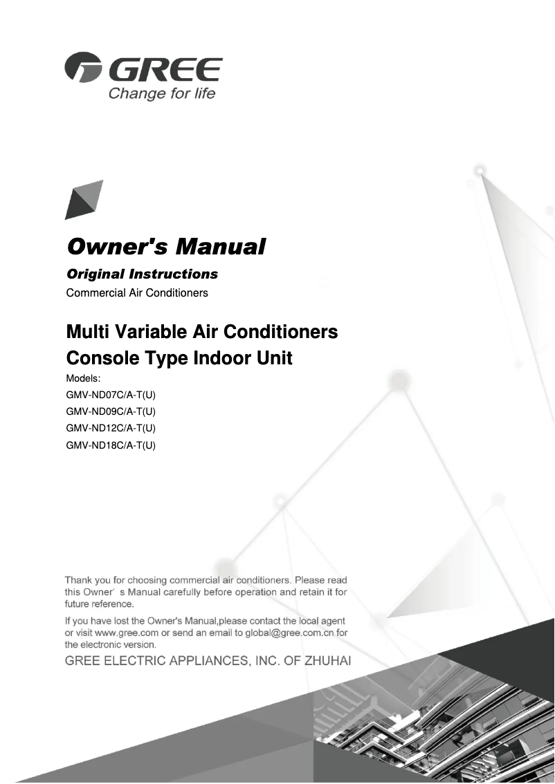 Page 1 de la notice Manuel utilisateur Gree GMV-ND12C/A-T(U)