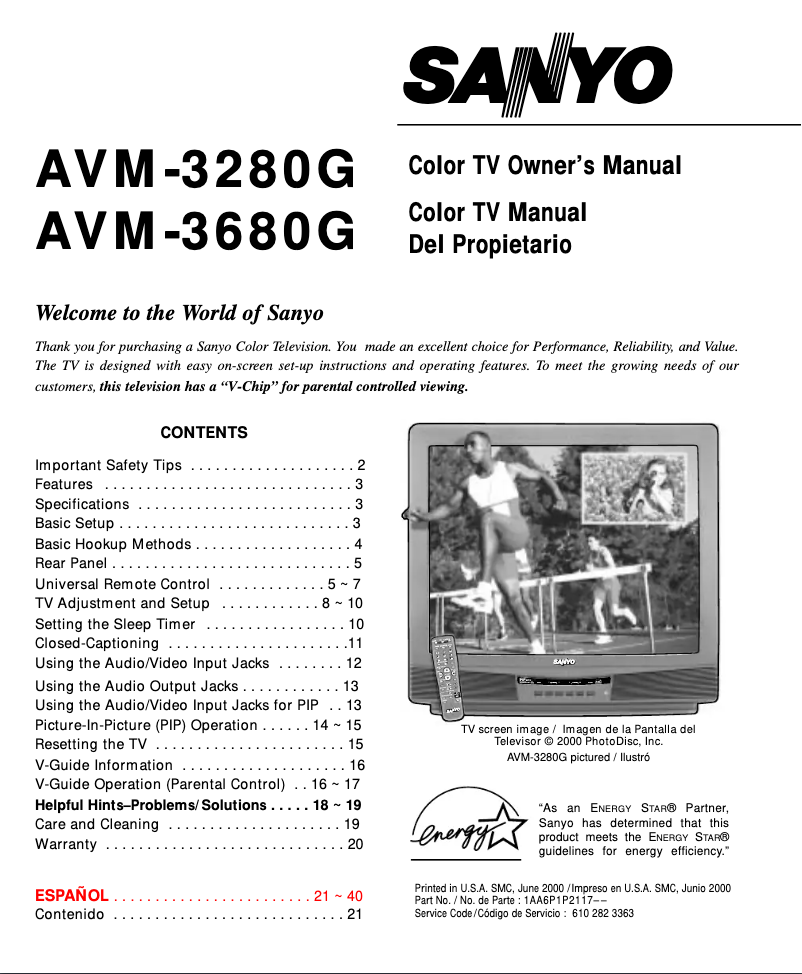 Image de la première page du manuel de l'appareil AVM3680G