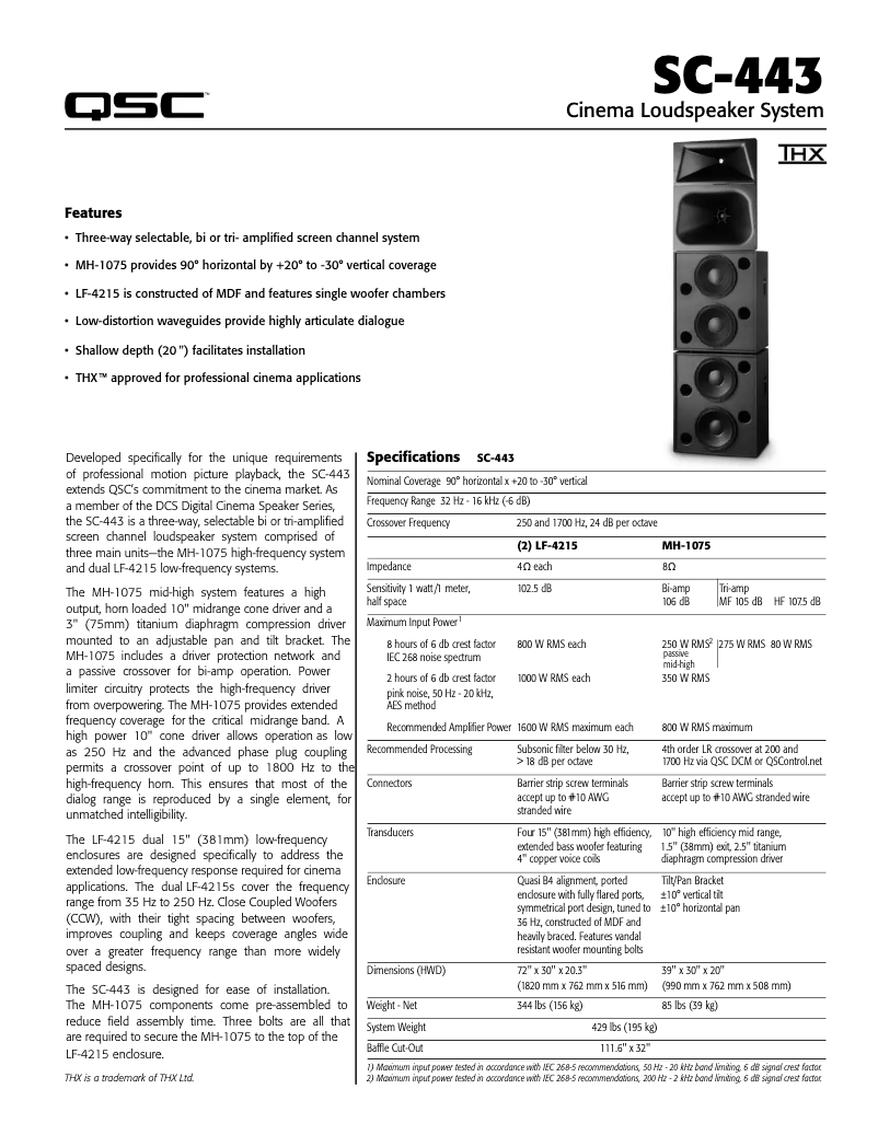 Page 1 de la notice Manuel utilisateur QSC SC-443C