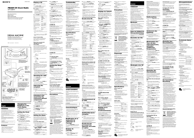 Image de la première page du manuel de l'appareil ICF-CD814