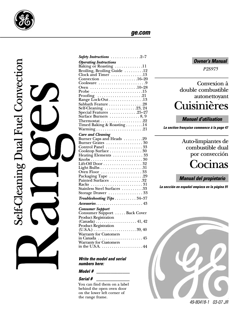 Page n°1 - Mode d'emploi GE P2S975SEMSS