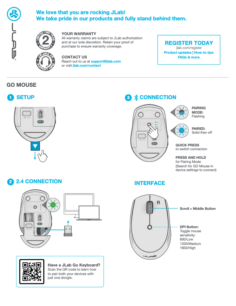 Page n°1 - Manuel utilisateur JLab GO Mouse