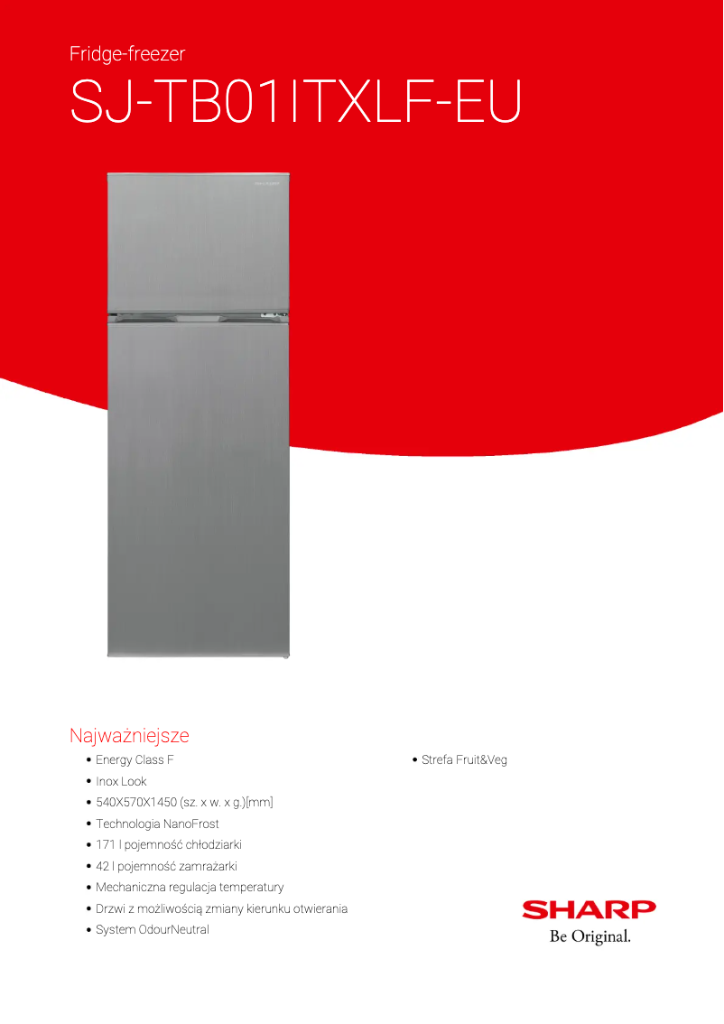 Page 1 de la notice Fiche technique Sharp SJ-TB01ITXLF-EU