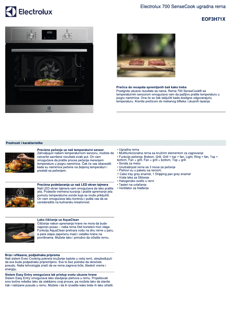 Página 1 del manual Ficha técnica Electrolux EOF3H71X