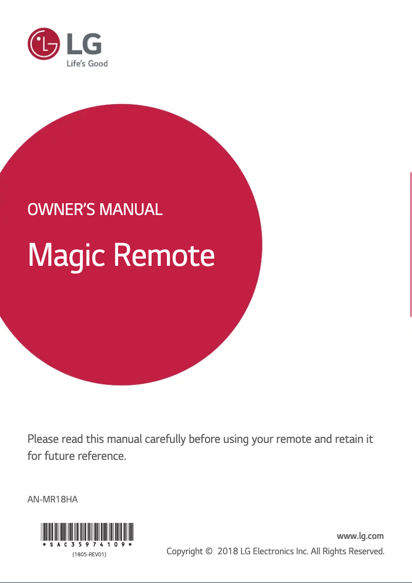 Page 1 of the manual User Manual LG AN-MR18HA