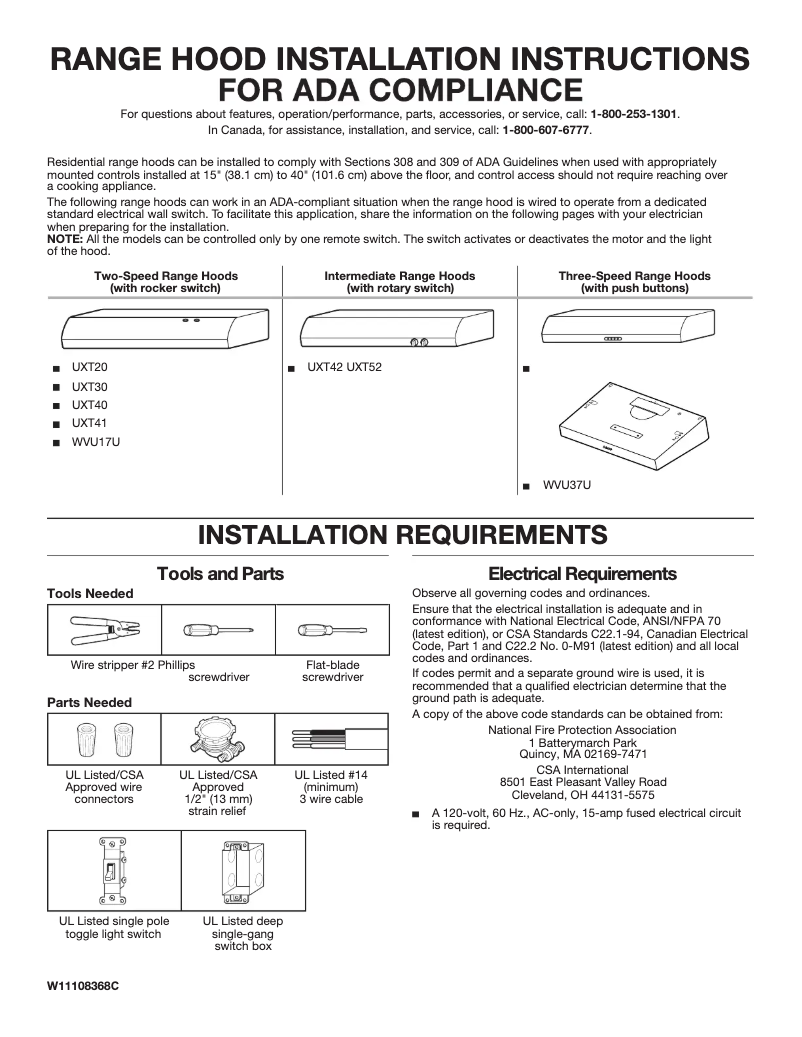 Page n°1 - Guide d'installation Amana WVU17UC0JS