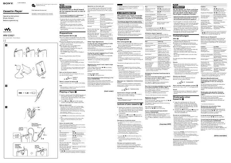 Page n°1 - Manuel utilisateur Sony Walkman WM-EX921