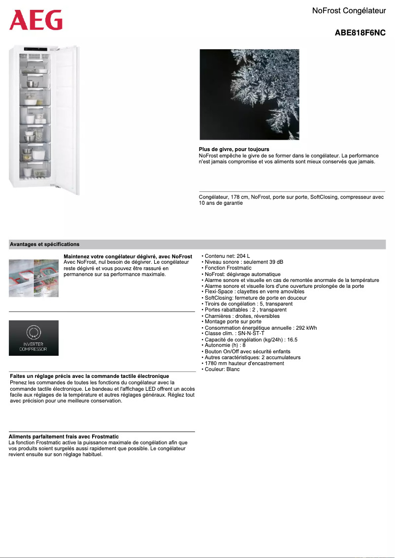 Page 1 de la notice Fiche technique AEG ABE818F6NC