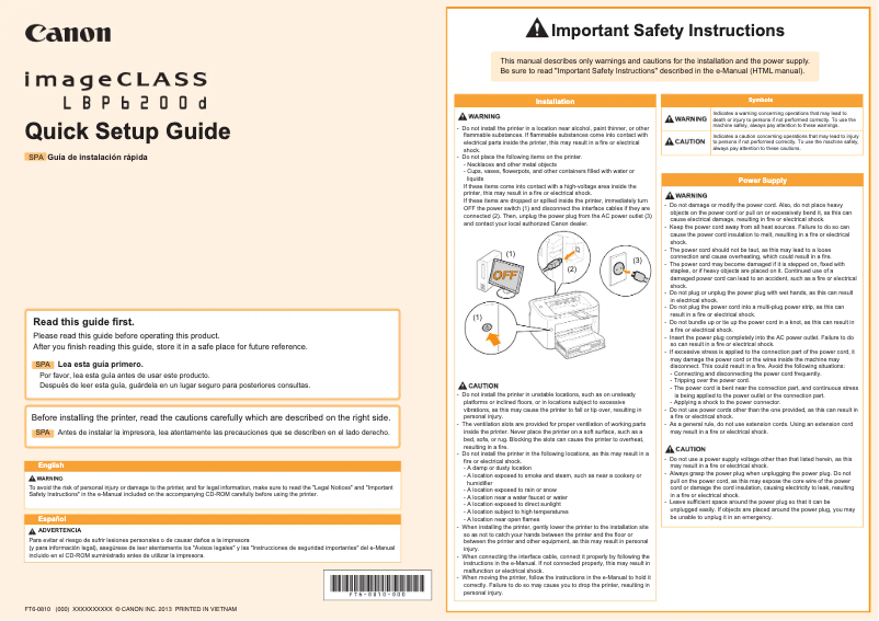 Page 1 de la notice Manuel utilisateur Canon imageCLASS LBP6200D