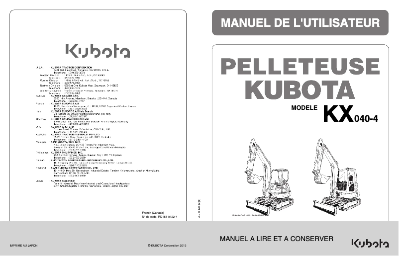 Page 1 de la notice Manuel utilisateur Kubota KX040-4
