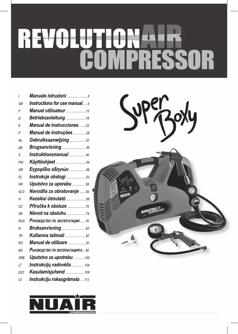 Page 1 de la notice Manuel utilisateur NUAIR Revolution Air Compressor W8215240