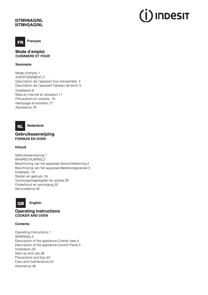 Page 1 de la notice Manuel utilisateur Indesit I5TMH2AG(W)/NL