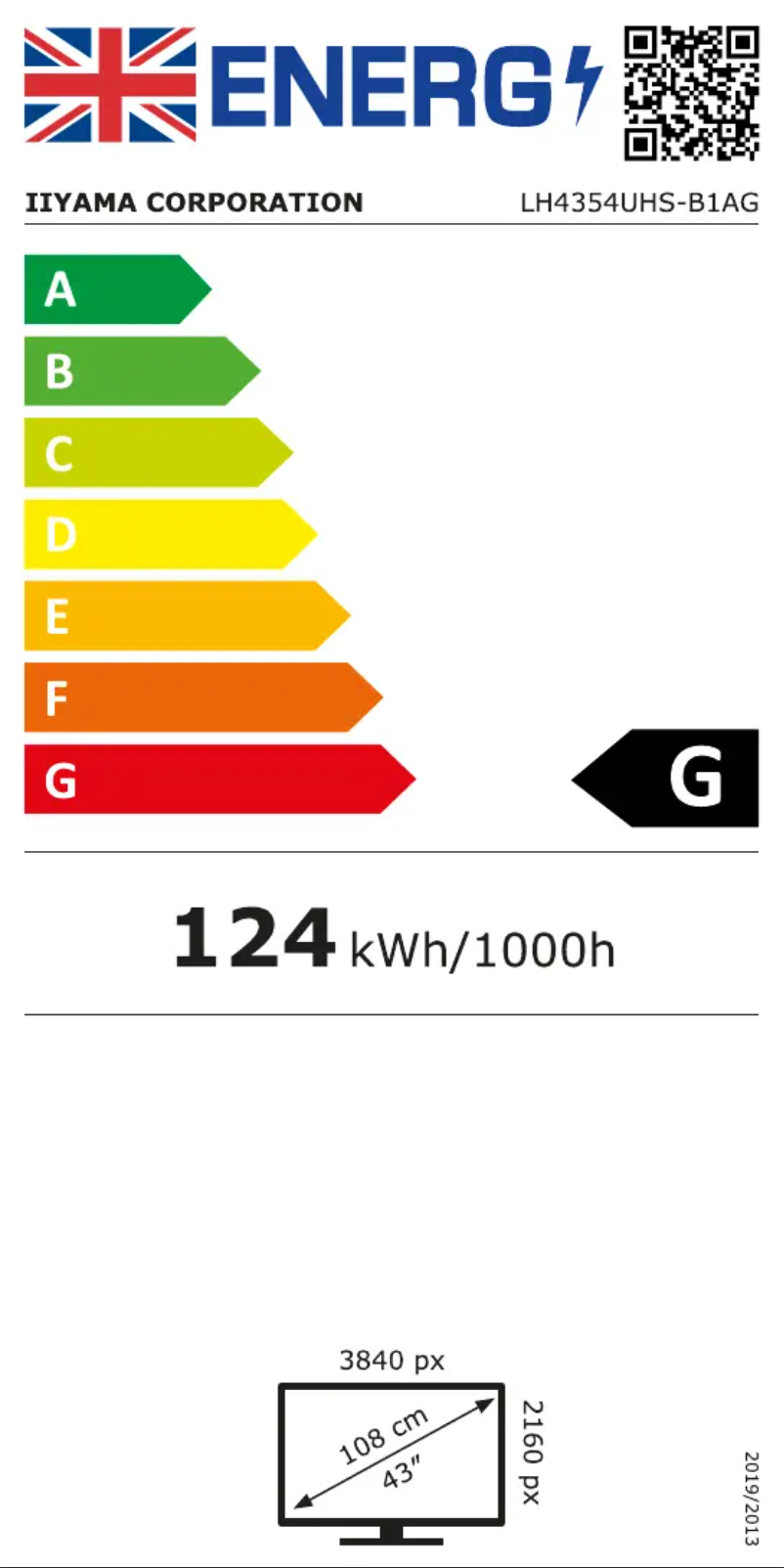 Page n°1 - Label énergétique Iiyama ProLite LH4354UHS
