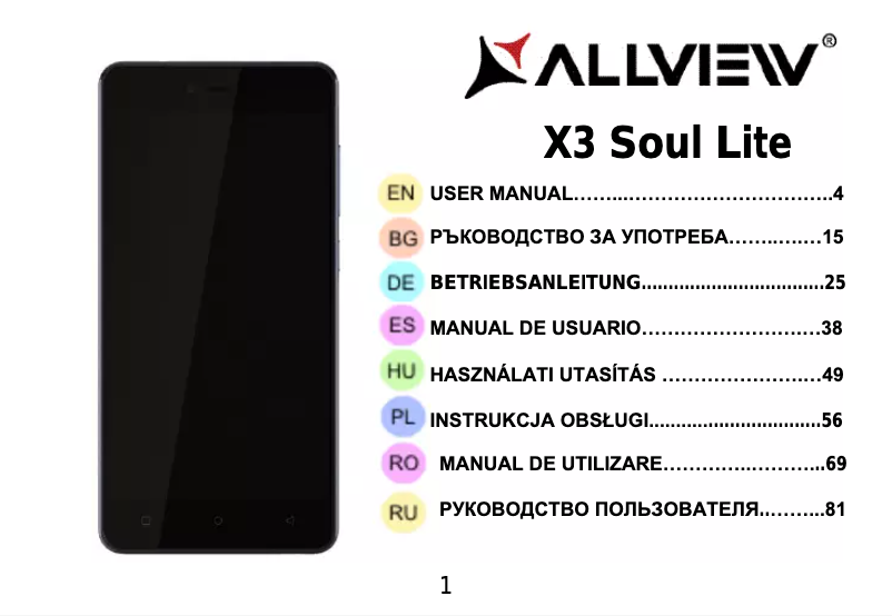 Page n°1 - Manuel utilisateur Allview X3 Soul Lite