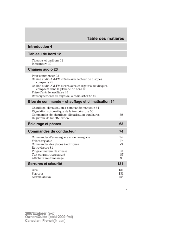 Image de la première page du manuel de l'appareil Explorer (2007)