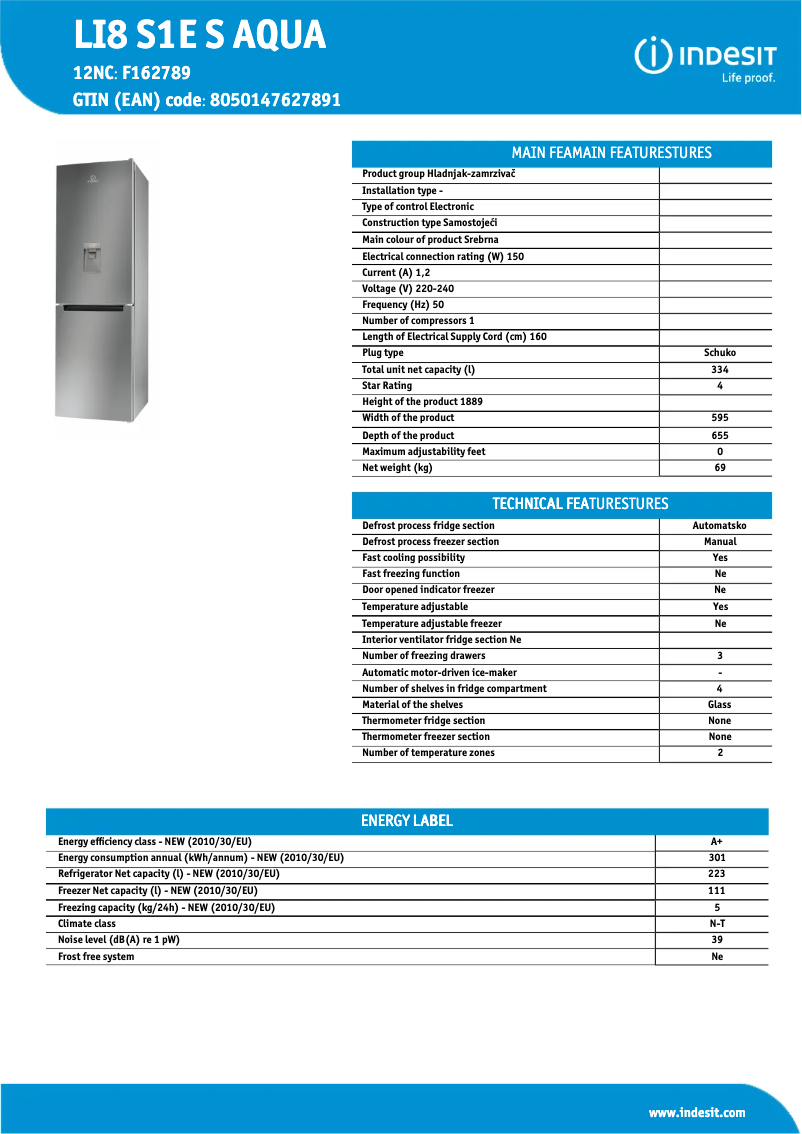 Image de la première page du manuel de l'appareil LI8 S1E S AQUA
