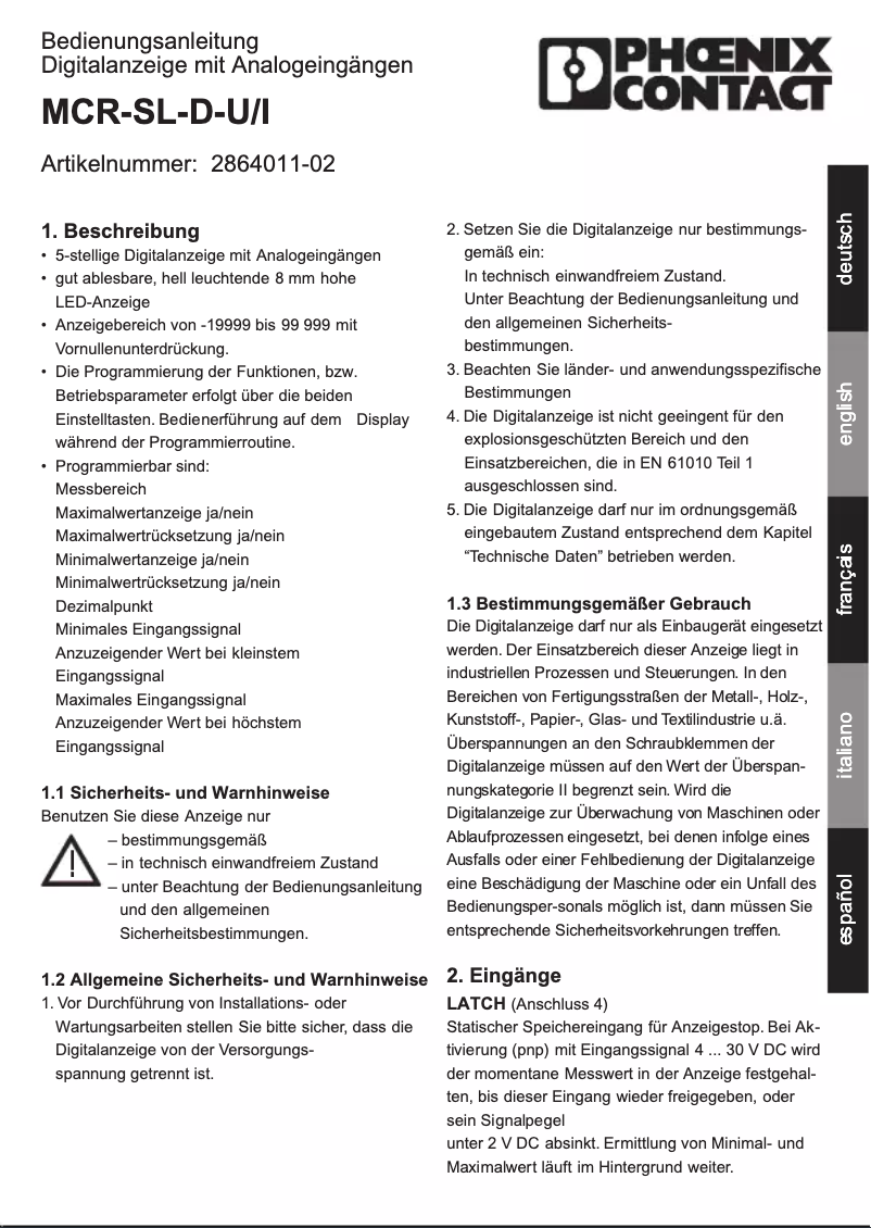 Image de la première page du manuel de l'appareil MCR-SL-D-U/I