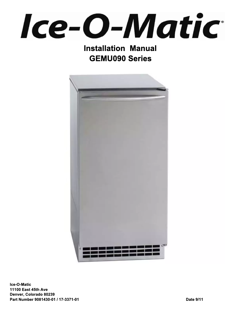 Page n°1 - Guide d'installation Ice-O-Matic GEMU090