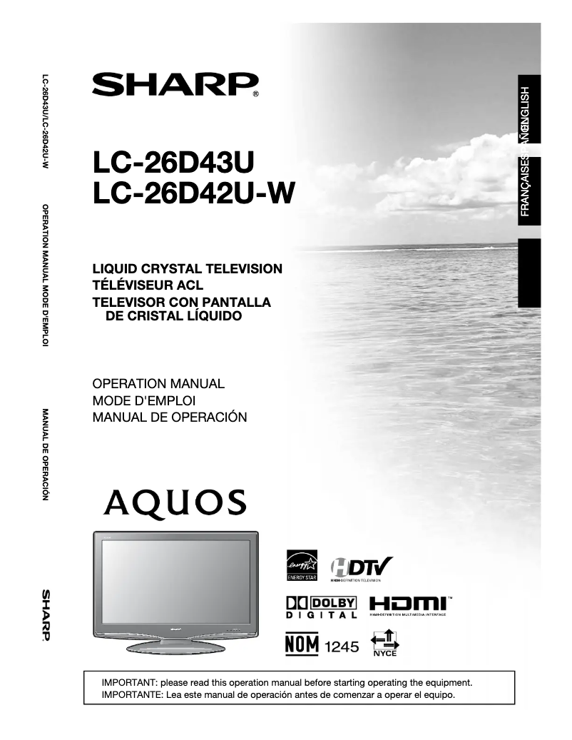 Page 1 de la notice Manuel utilisateur Sharp Aquos LC-26D42UW