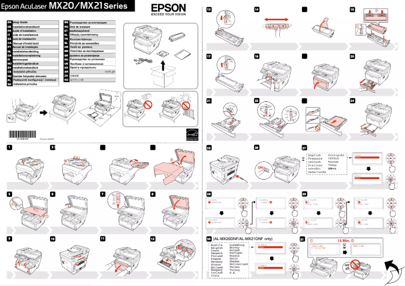 Page n°1 - Guide d'installation Epson AcuLaser MX20DNF