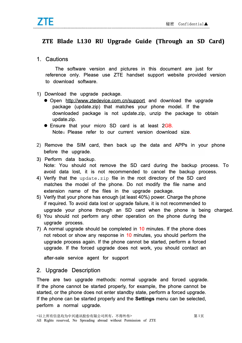 Página 1 del manual Manual de usuario ZTE Blade L130