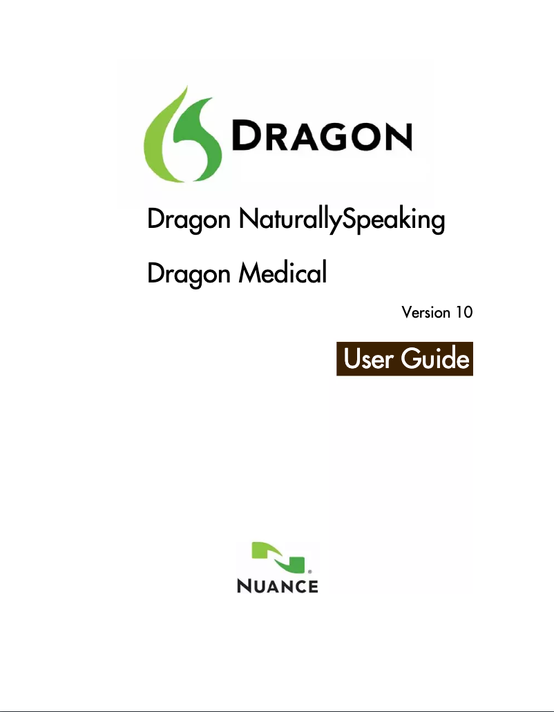 First page image of the manual for Dragon Naturally Speaking Home 12.0