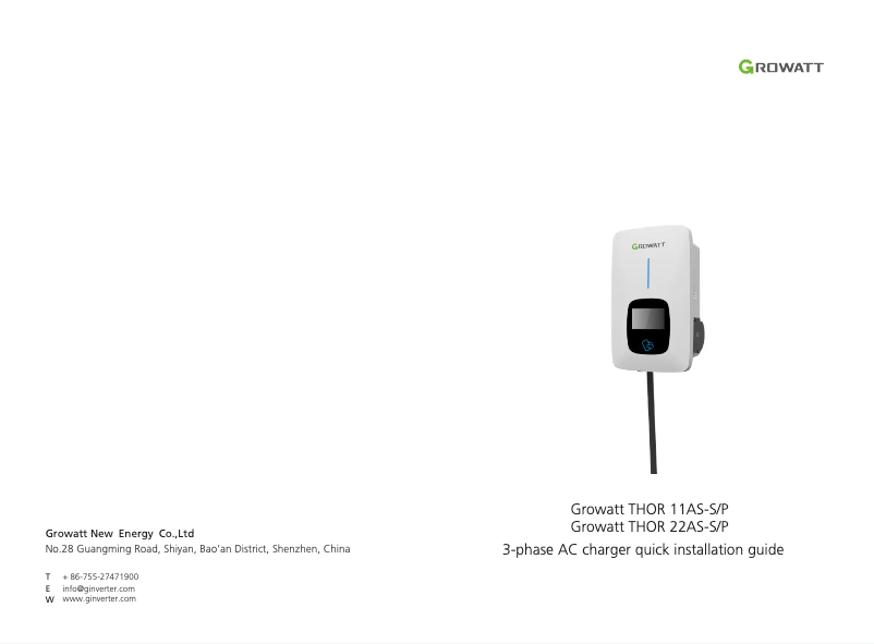 Page 1 de la notice Manuel utilisateur Growatt THOR 22AS-P