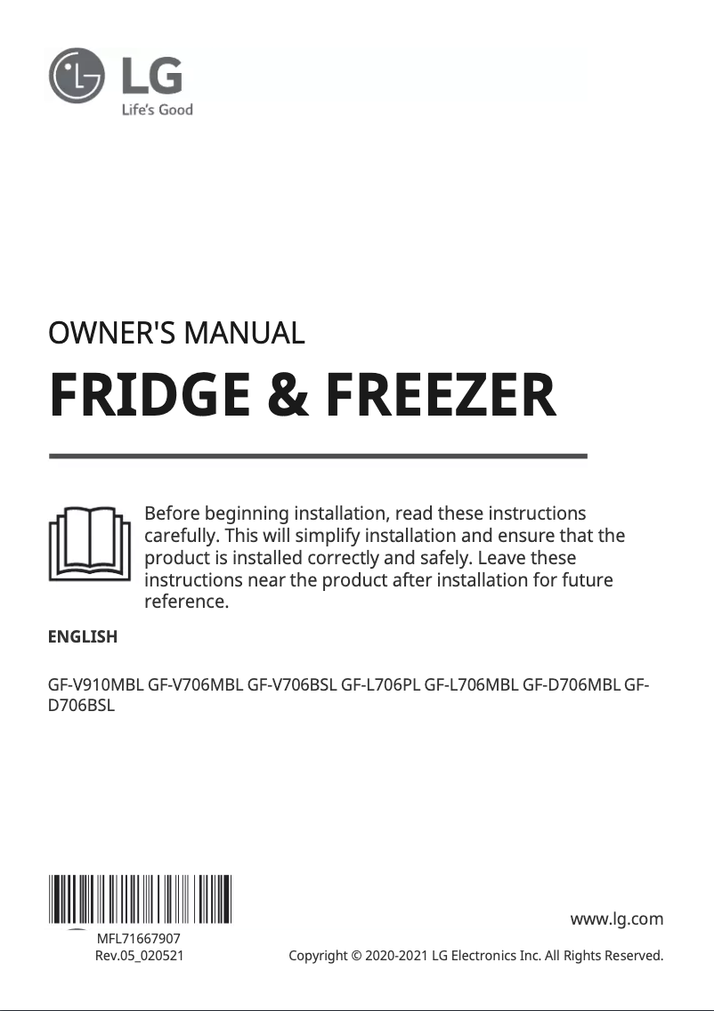 Página 1 del manual Manual de usuario LG GF-V706MBL