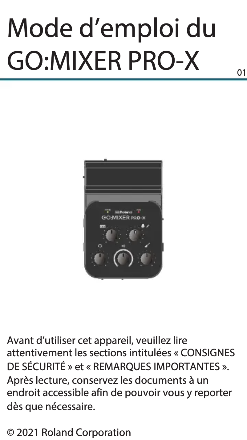 Page n°1 - Manuel utilisateur Roland Go:Mixer Pro X