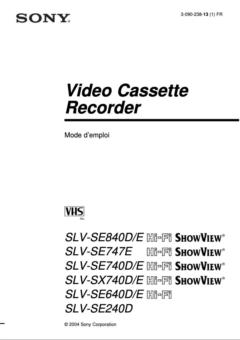 Page 1 de la notice Manuel utilisateur Sony SLV-SE840E