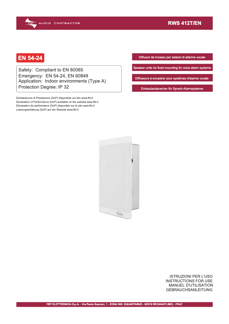 Page n°1 - Manuel utilisateur FBT RWS 412 T/EN