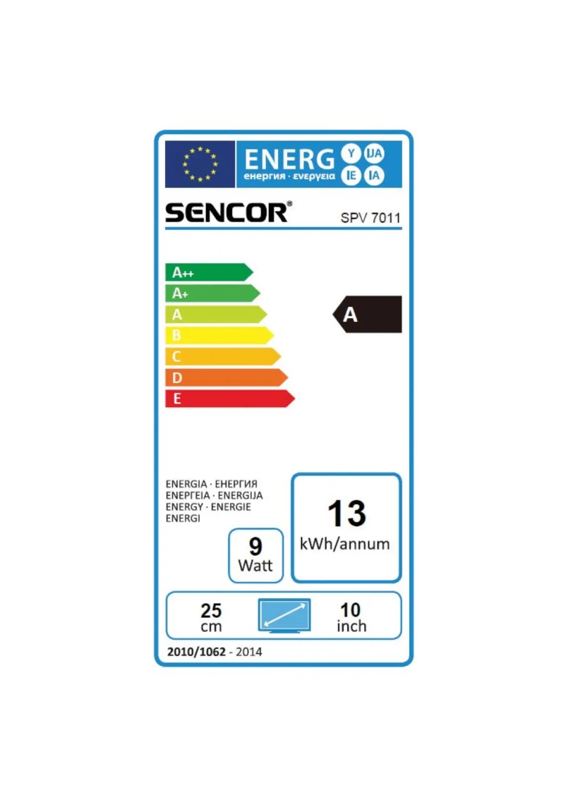 Página 1 del manual Etiqueta energética Sencor SPV 7011