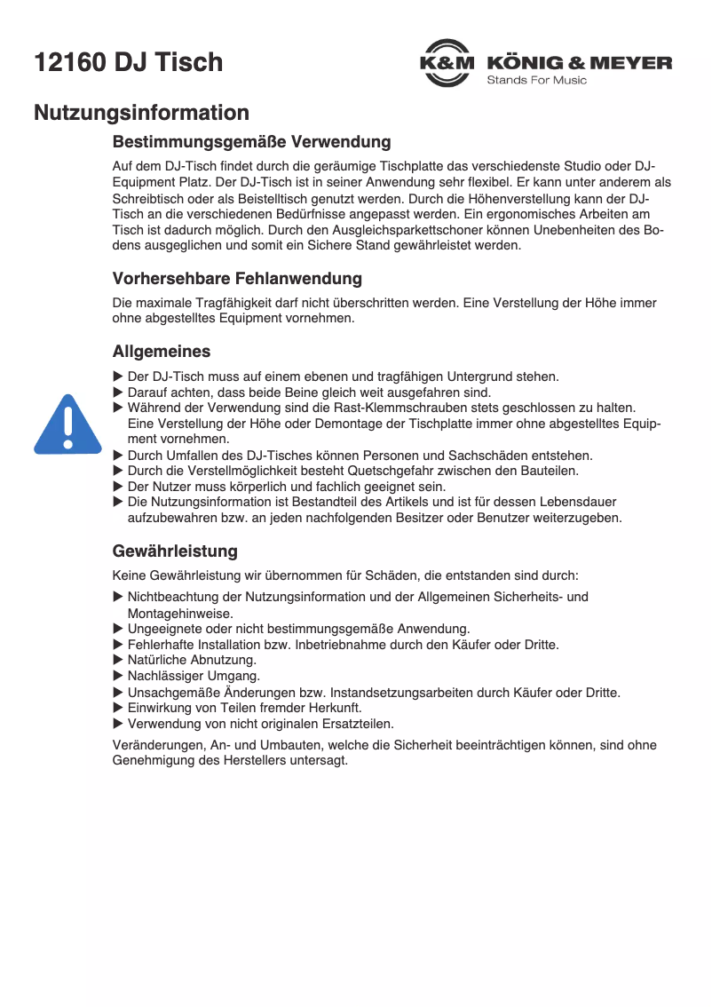 Page 1 de la notice Manuel utilisateur Konig & Meyer 12160
