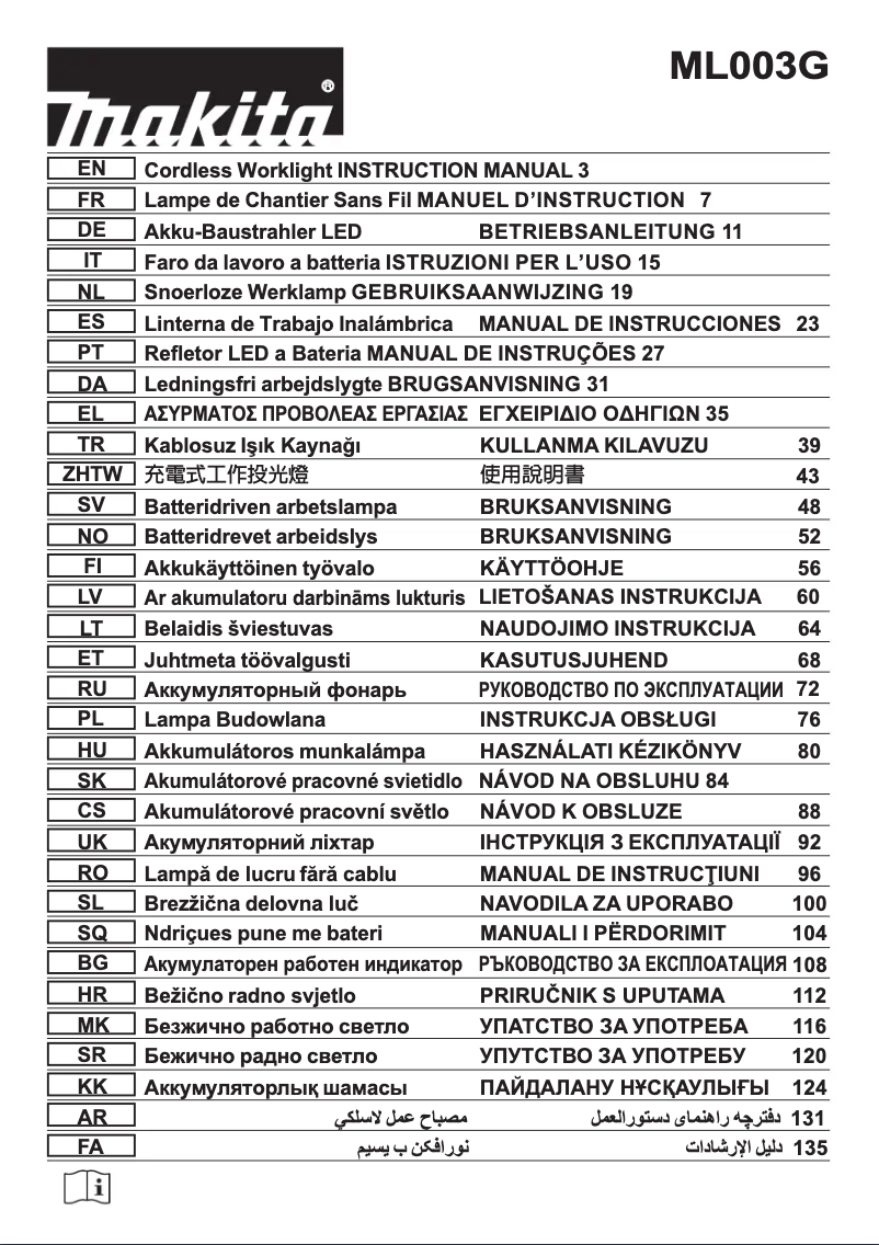 Page 1 de la notice Manuel utilisateur Makita ML003G