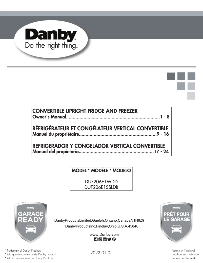 Page n°1 - Manuel utilisateur Danby DUF206E1WDD