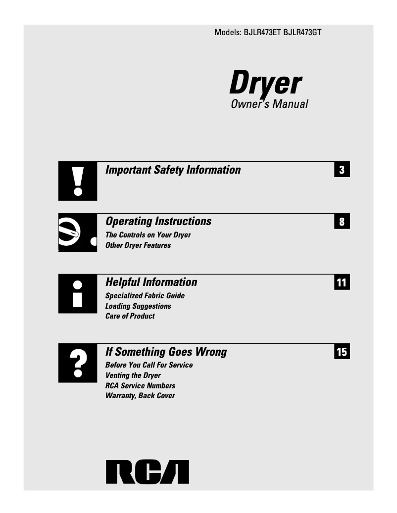 Page n°1 - Manuel d'utilisation et d'entretien GE BJLR473GVWW