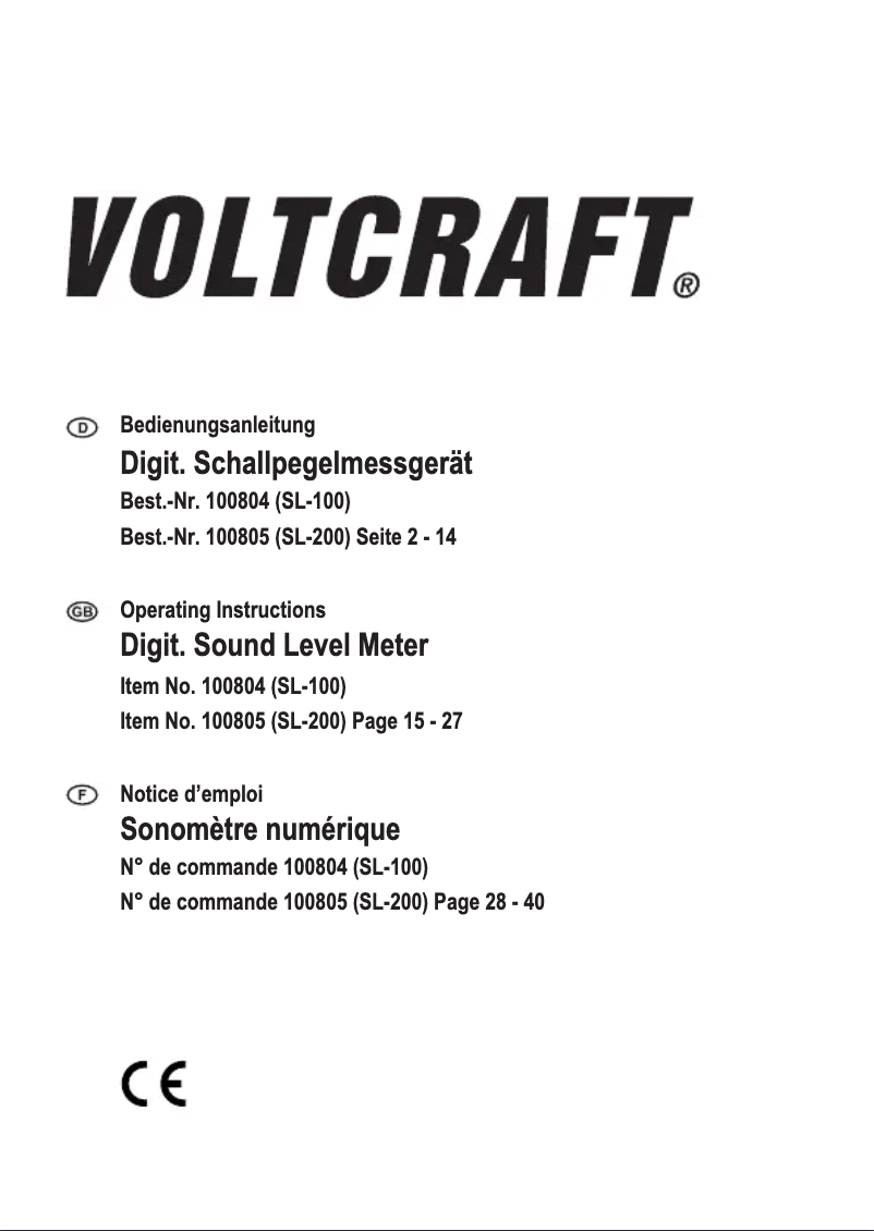 Page 1 de la notice Manuel utilisateur Voltcraft SL-100
