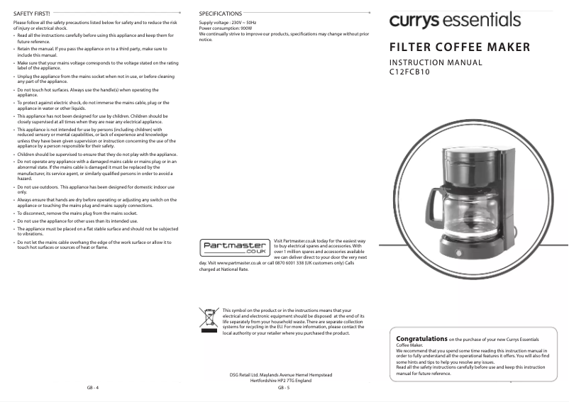 Page 1 de la notice Manuel utilisateur Currys Essentials C12FCB10
